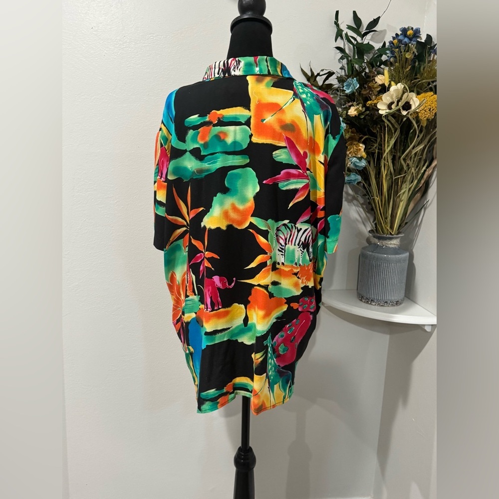 On The Verge Tropical Floral Button Up Top XL Hawaiian Resort Vacation Shirt VTG - Picture 8 of 12